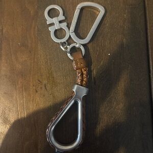 Brown Braided Leather Ferragamo Keychain